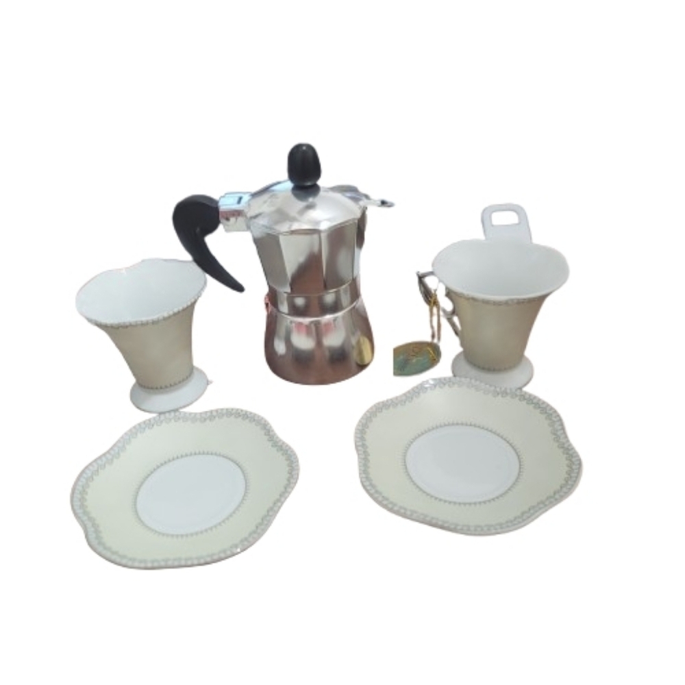 D'Lusso Home Collection Espresso Maker and Demitasse Tea Cups/Saucers Set